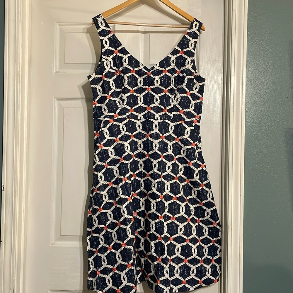 Size Large Cherry Velvet Nautical Print, Red, White, and Blue, Cotton